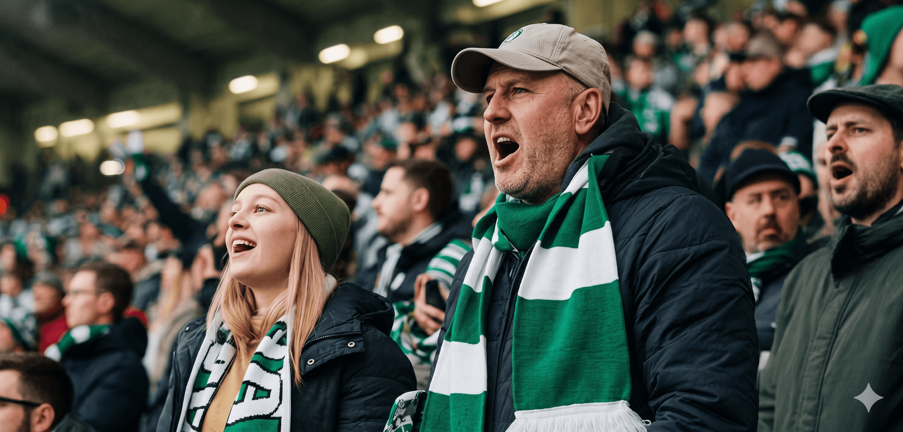 Sports fans cheering in the stands